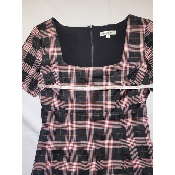 Plaid 90s Grunge Short Dress Womens Small Square Neck By Wild Honey Clueless - Picture 8 of 12